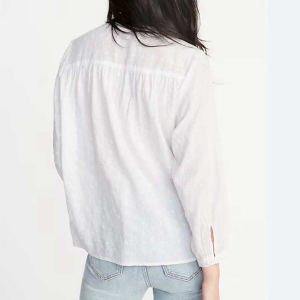 NWT Gap white cotton blouse XS embroidered split neck long sleeve band collar - Picture 11 of 11